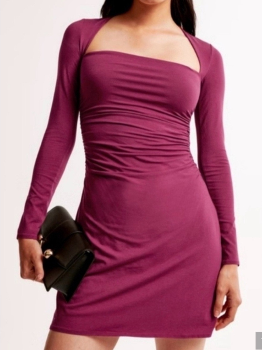 Abercrombie Women’s Long Sleeve Ruched Mini Dress in Berry - Size Small Tall